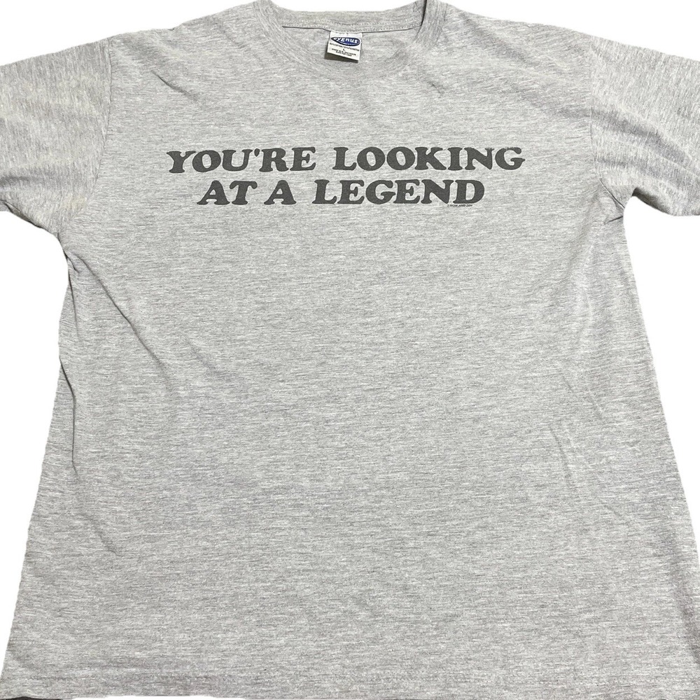 Y2K Men's Vintage Sz L T-shirt "YOU'RE‎ LOOKING AT A LEGEND" Cygnus Gray WORN IN